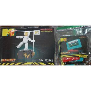 Brickcraft MTV Retro Boom Box & Moon Person Brick Building Set Music TV Lot of 2